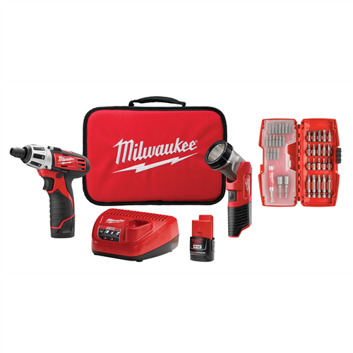 2482-22 Milwaukee Tool M12 Screwdriver Led Worklight, 40-Pc Bit Set, (2) 1.5 Ah Batt Bag
