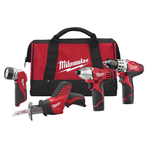 2498-24 Milwaukee Tool 4-Pc M12 Cordless Driver Saw Combo Kit
