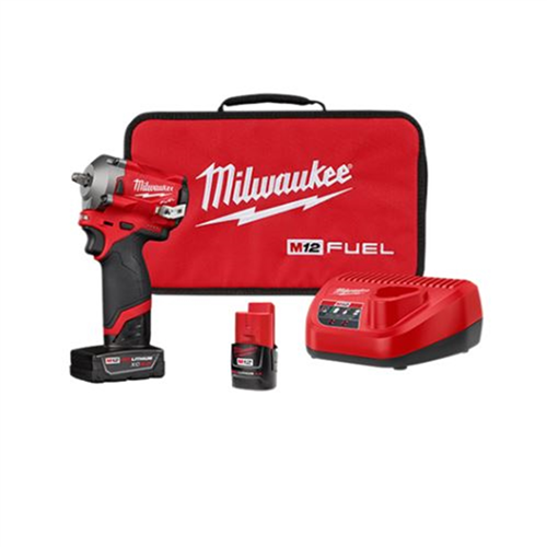2554-22 Milwaukee Tool M12 Fuel 3/8" Stub Imp Wrench (2) Batt Kit