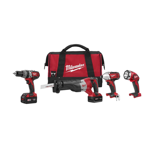 2696-24 Milwaukee Tool M18 4-Pc Hammer Drill Sawzall Imp Driver Light