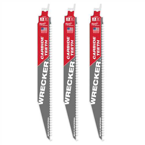 48-00-5342 Milwaukee Tool 9" 6 Tpi The Wrecker With Carbide Teeth Sawzall&Reg; Blade 3Pk