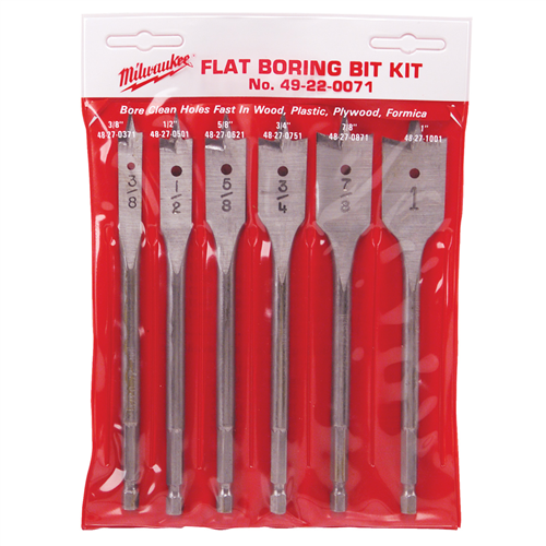49-22-0071 Milwaukee Tool Flat Boring Bit 6" Universal Set - 6Pc