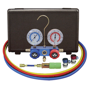 89661-UV Mastercool Automotive R134A 2-Way Manifold Gauge Set With Mini Dye Injector And Manual Couplers