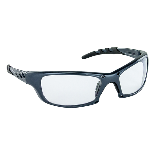 542-0300 Sas Safety Gtr High-Impact Charcoal Frame Poly Clear Lens Safe Glasses, Eye Protection, In Polybag