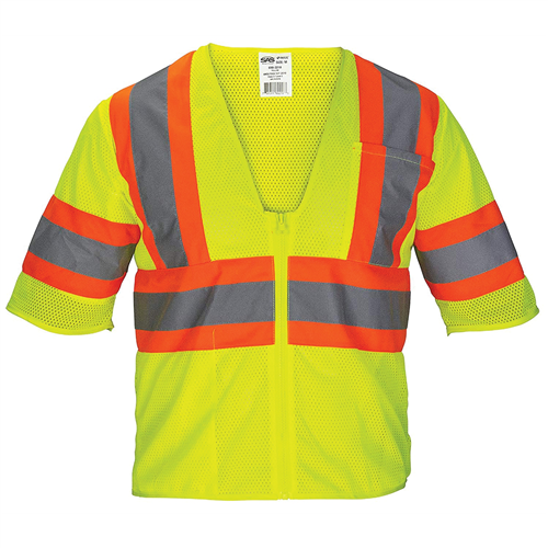 690-2218 Sas Safety Class-3 Mesh Yellow Safety Vest W/ Front Zipper, M