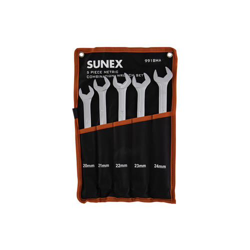 9918MA Sunex 5 Piece Metric Full Polished V-Groove Combination Wrench Set