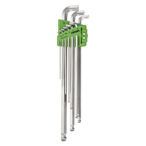 8209BPLU Vessel Tools Ball Point Hex L-Key Wrench Stubby (Long Type) 9Pc. Set No.8209Bp-Lu