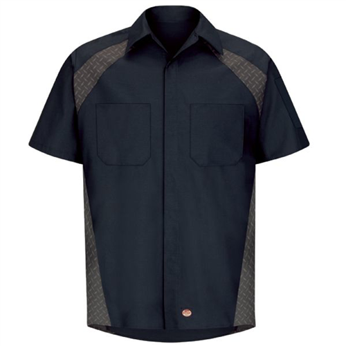 SY26ND-SS-L Workwear Outfitters Men'S Short Sleeve Diaomond Plate Shirt Navy, Large