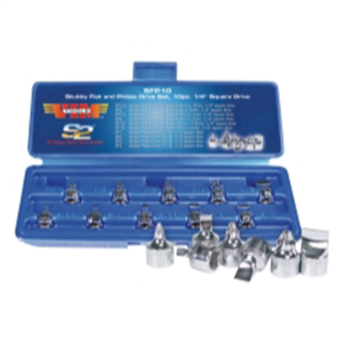 SFP10 Vim Tools 10 Piece 1/4" Square Drive Stubby Flat And Phillips Drive Set