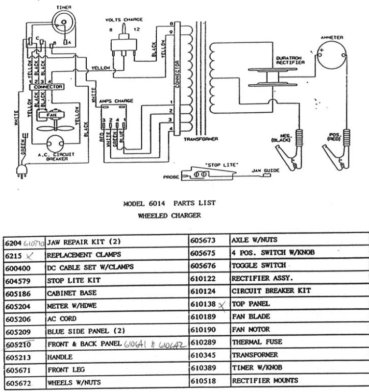 Associated Model 6014 Wheeled Battery Charger Parts List dayton charger wiring diagram 